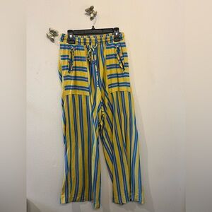Free People Striped Wide Leg Pants in Yellow and Blue